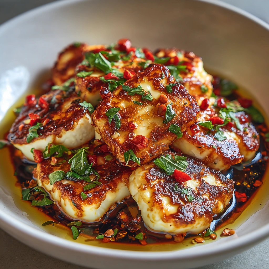 Knusprige Chili-Honig-Halloumi-Bissen, die jede Party beleben!