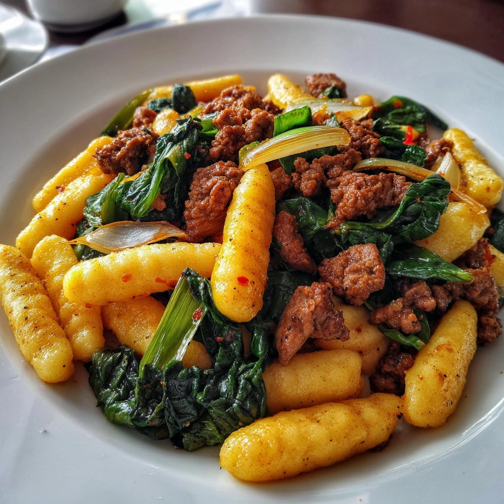 Schupfnudel-Pfanne mit Hack und Lauch