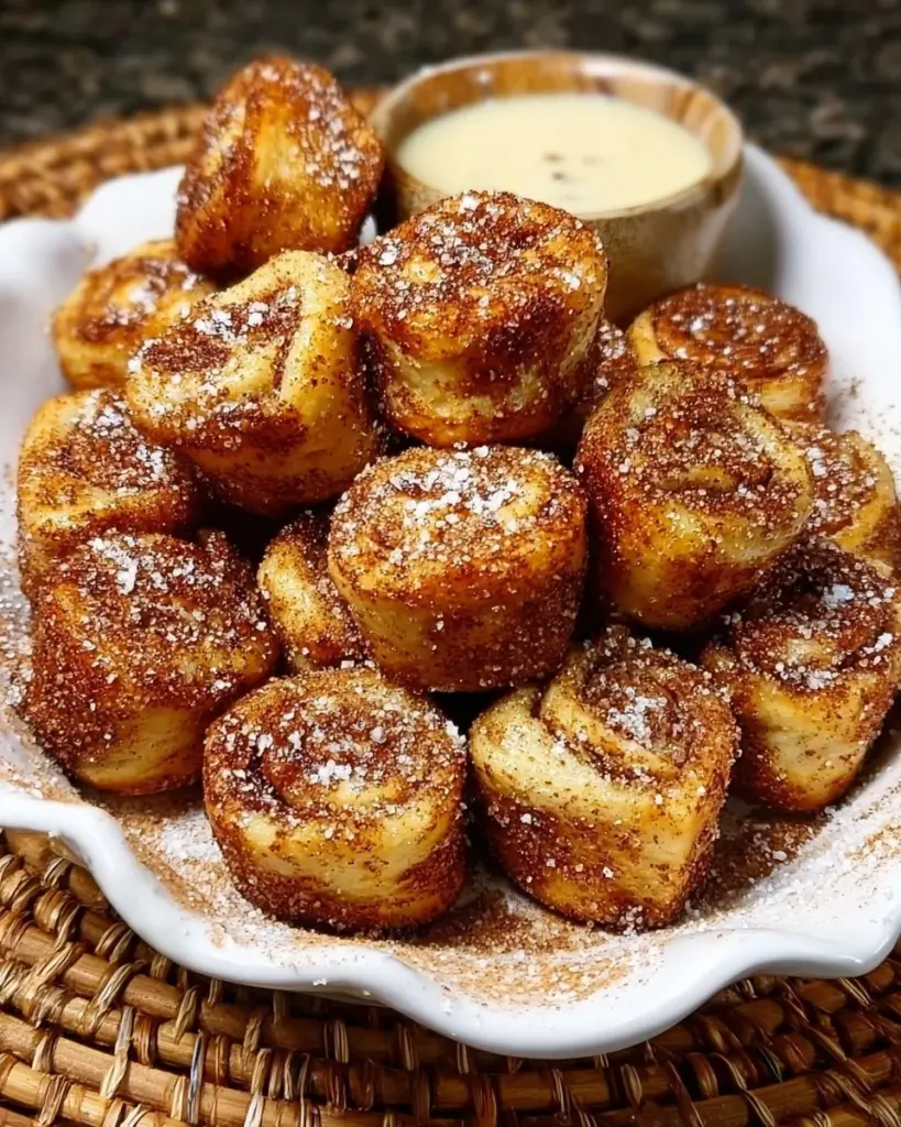 Leckere Air-Fryer Zimtschnecken-Bites auf einem Teller