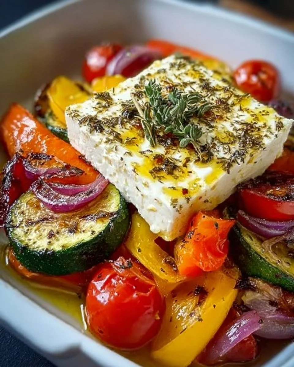 Gebackener Feta auf mediterranem Gemüse (Low Carb)