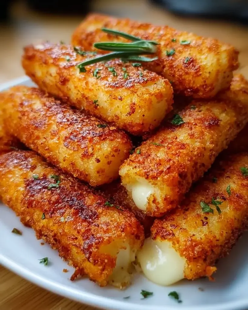 Leckere Kartoffel-Käse-Sticks auf einem Tisch serviert