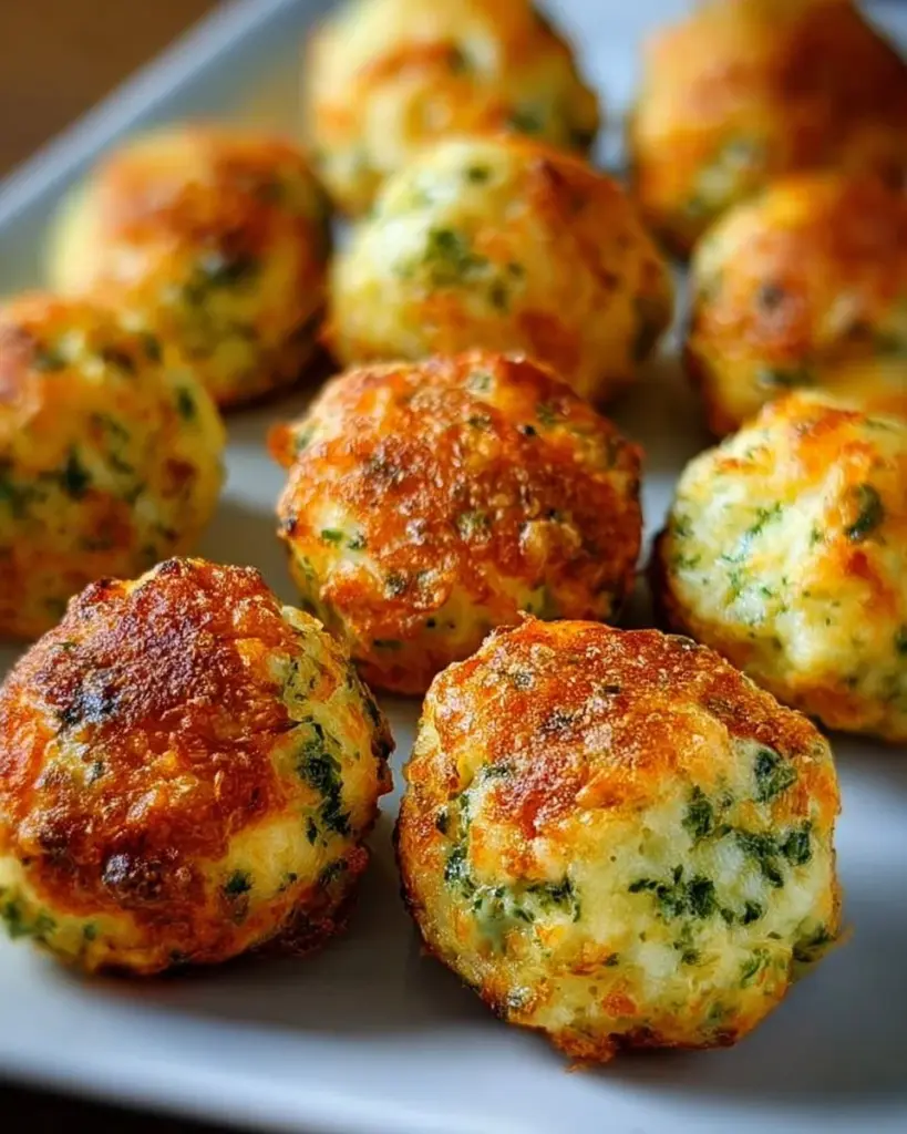 Käse-Lauch-Bällchen auf einem Teller, serviert als Snack oder Vorspeise.