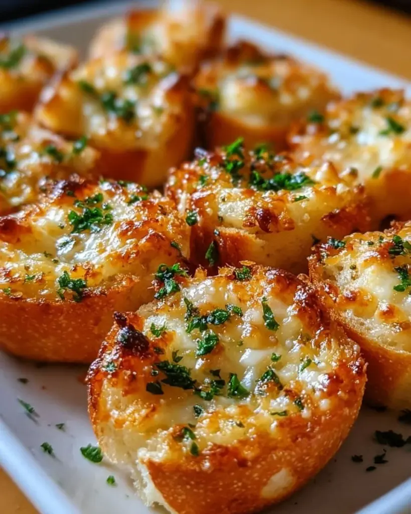 Knusprige Käse-Knoblauch-Häppchen auf einem Teller serviert