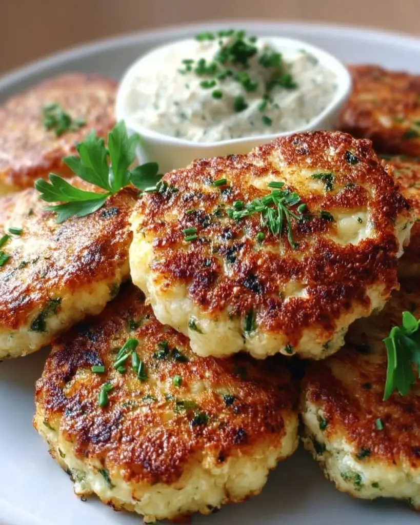 Low Carb Blumenkohl Frikadellen auf einem Teller serviert