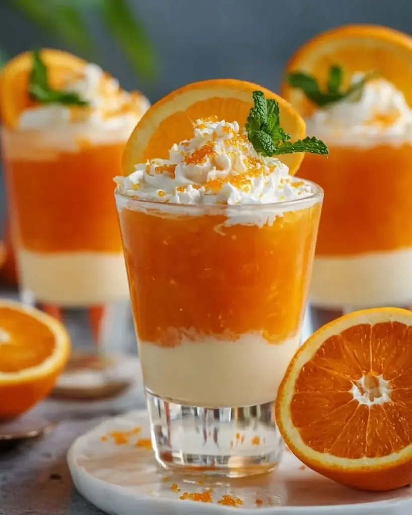 Aperol Creme Dessert auf einem Teller, fruchtig und erfrischend für den Sommer