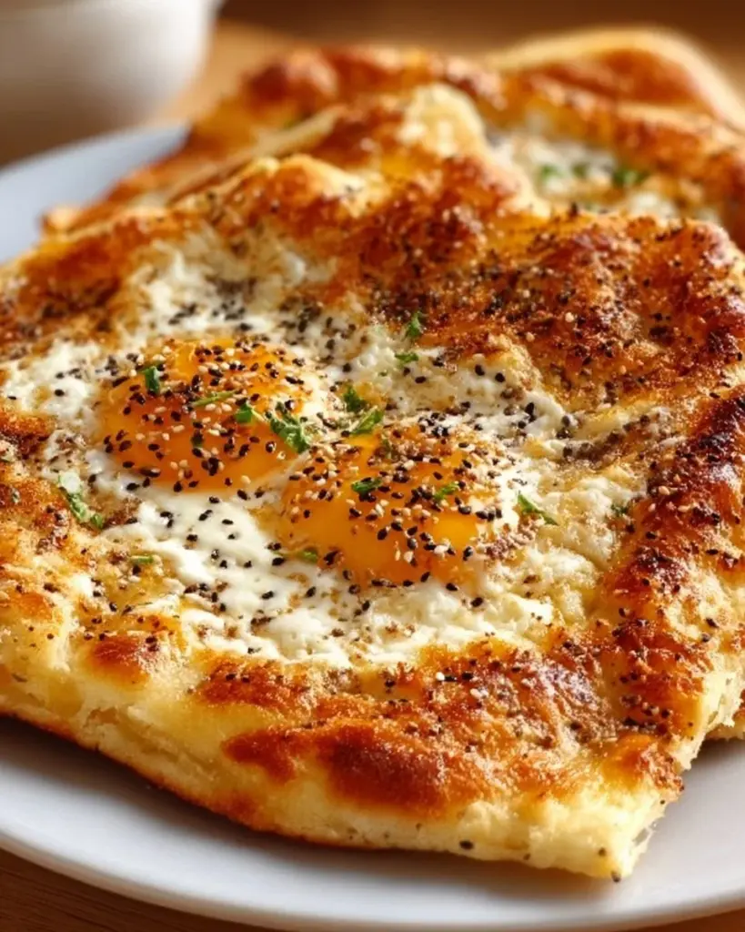 Keto Hüttenkäse Fladenbrot auf einem Holzbrett serviert