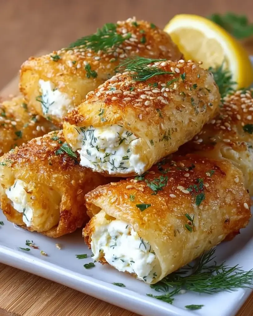 Knusprige Ofen-Feta-Röllchen frisch aus dem Ofen serviert