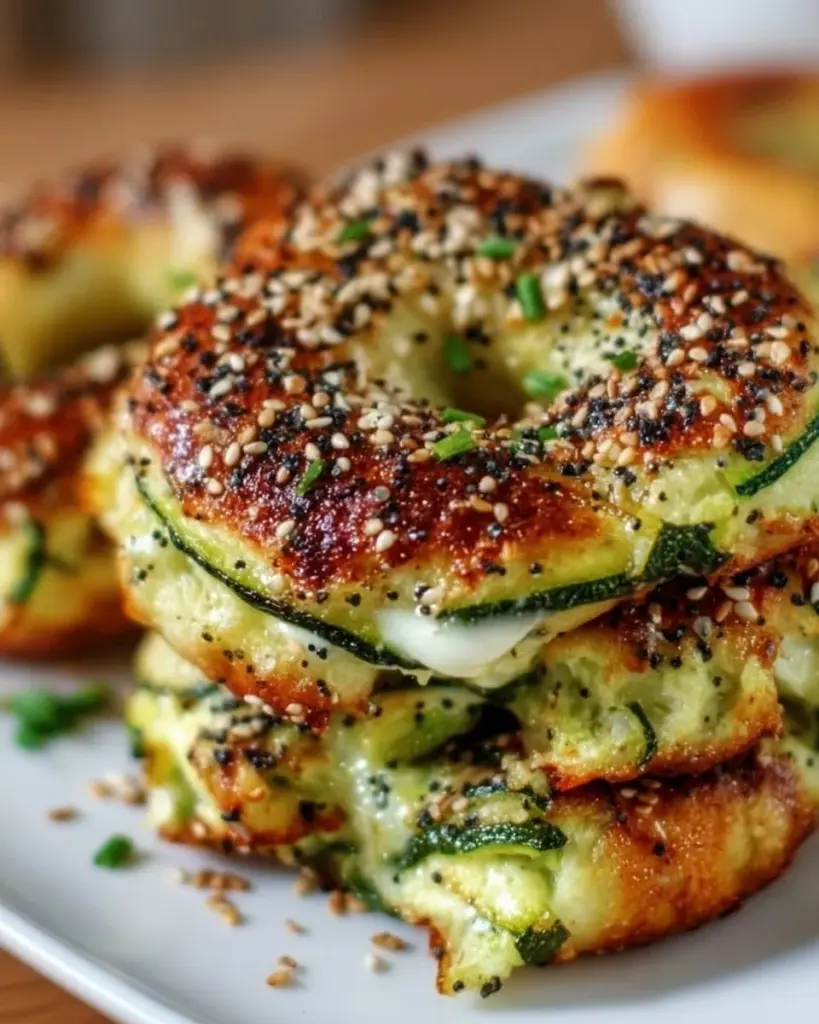 Köstliche und gesunde Zucchini-Bagels auf einem Holzbrett