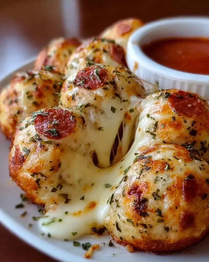 Leckere Pizza Bällchen auf einem Teller, ideal für jede Gelegenheit