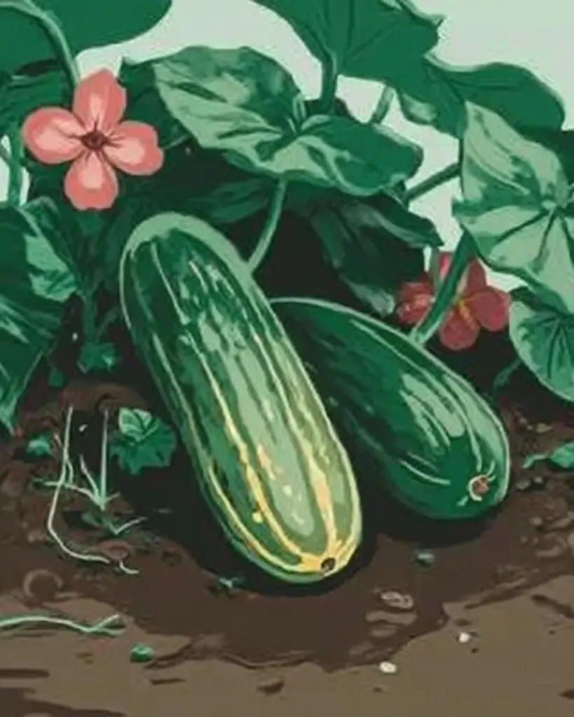 Gurkenpflanzen mit Blüten im Garten