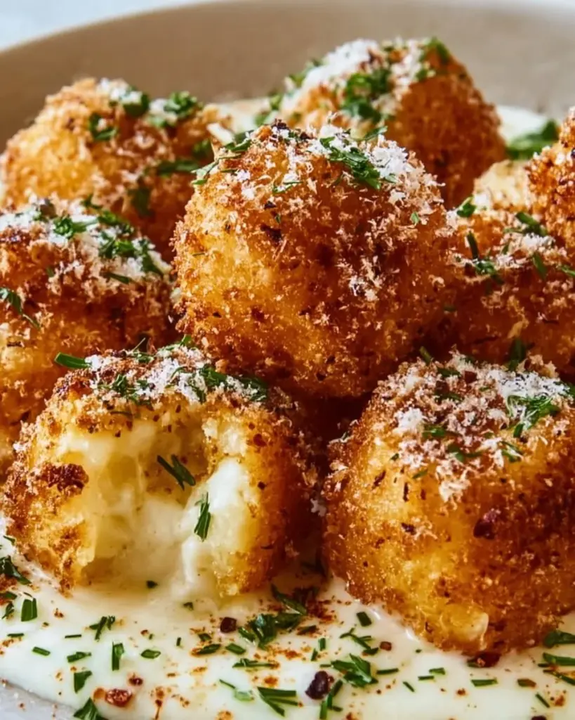 Gesunde Blumenkohl Mozzarella Bällchen auf einem Teller serviert