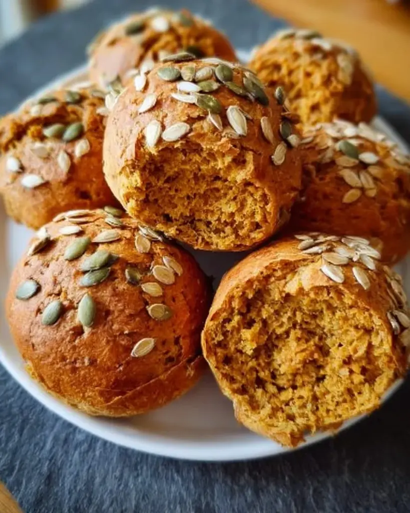 Eiweißbrötchen aus roten Linsen auf einem Tisch serviert