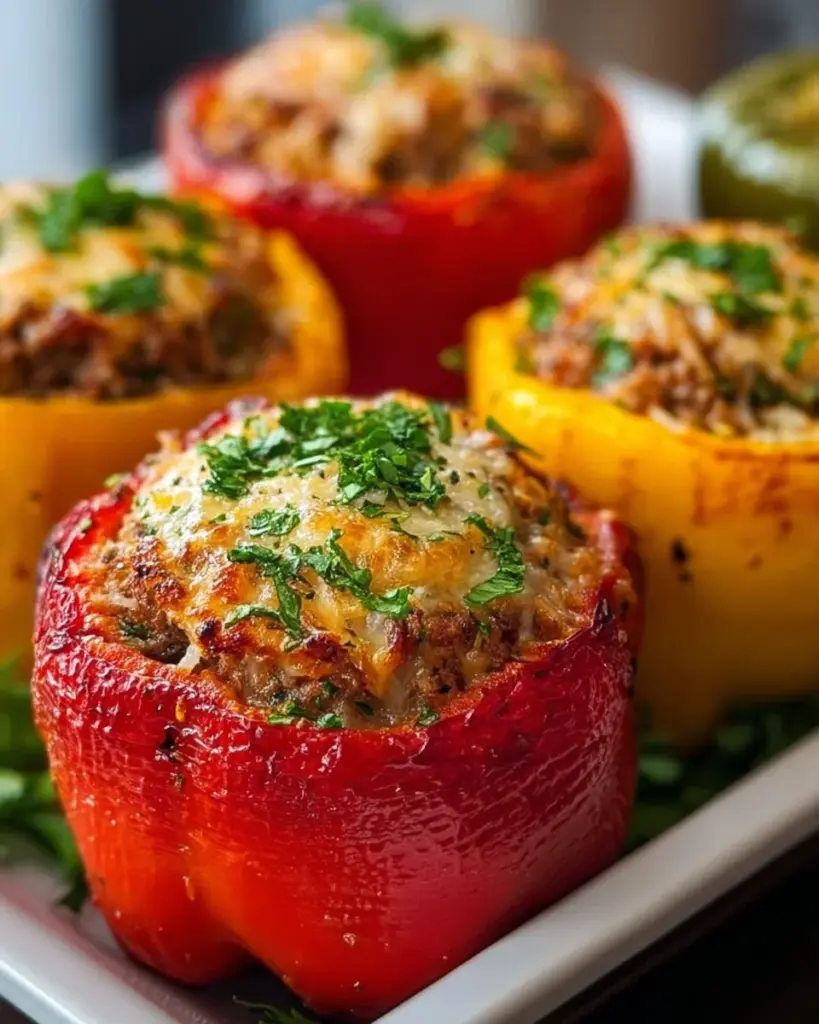 Gefüllte Paprika aus dem Airfryer auf einem Teller serviert