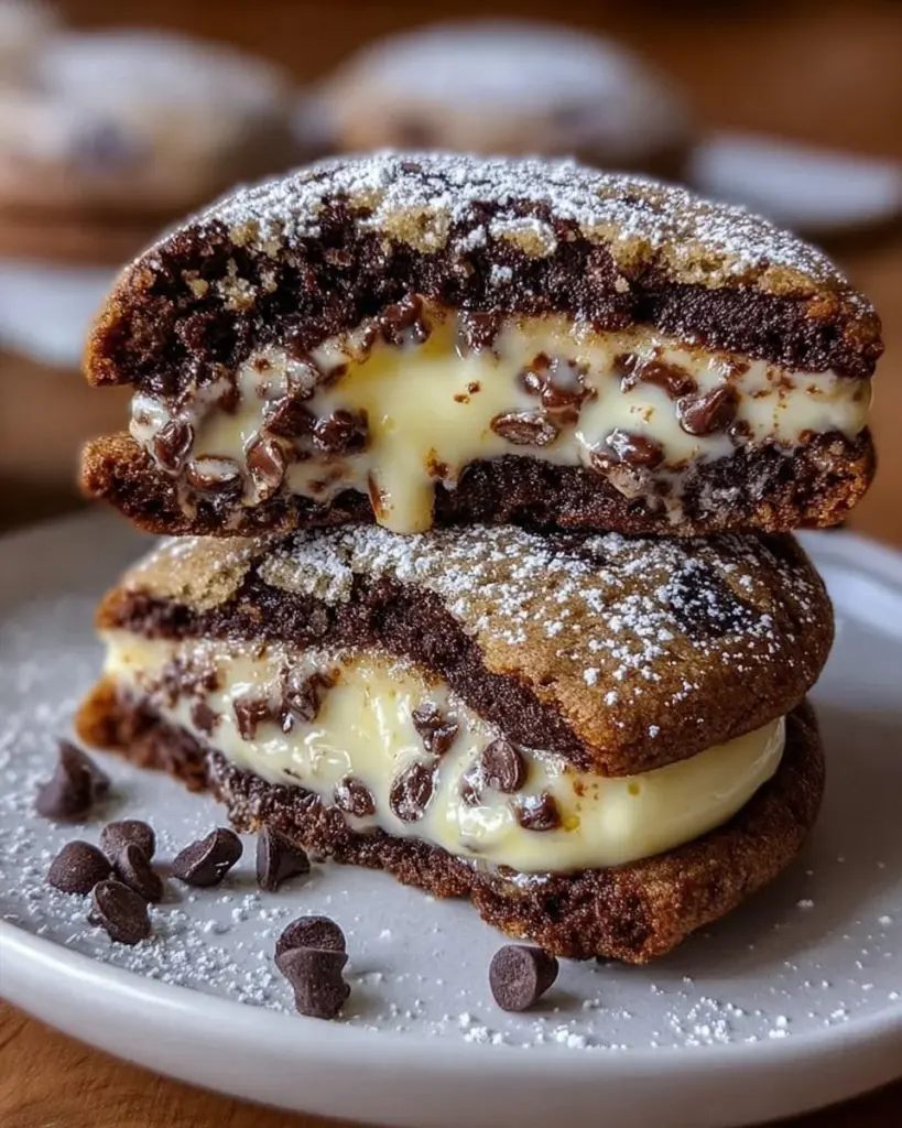 Käsekuchen gefüllte Schokoladenkekse auf einem Teller