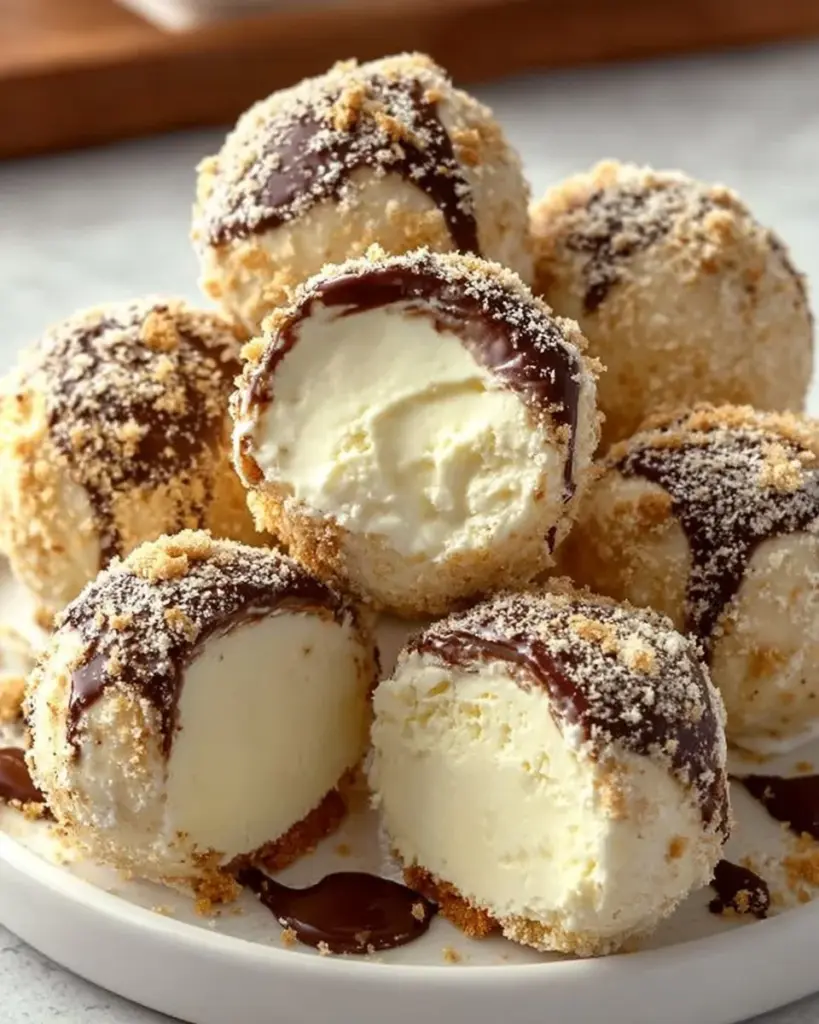 Schokoladige Käsekuchen Kugeln auf einem Teller serviert