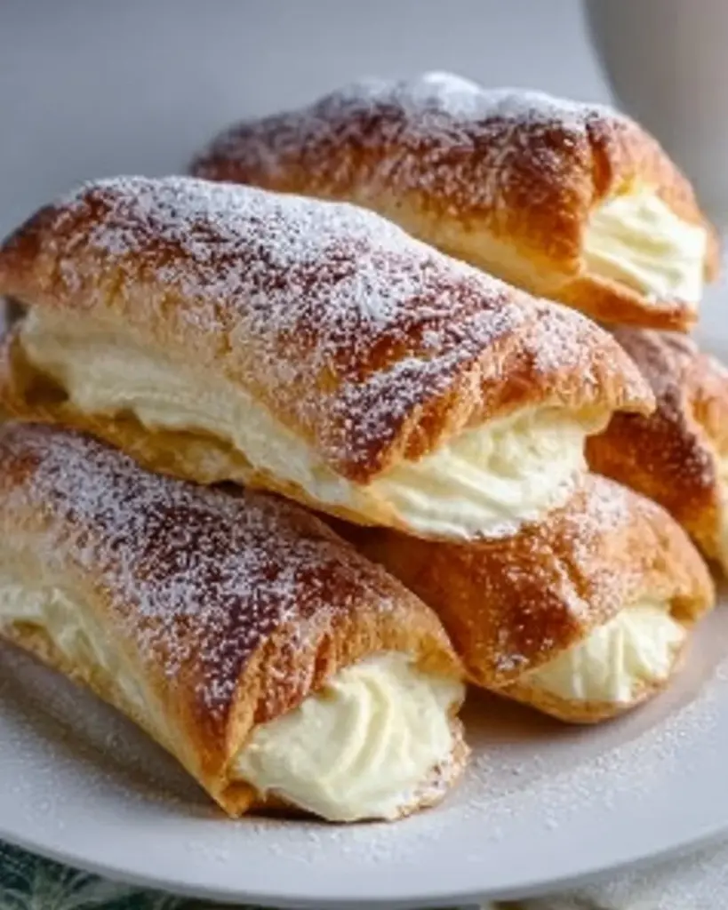 Rollen gefüllt mit Vanillecreme auf einem Teller