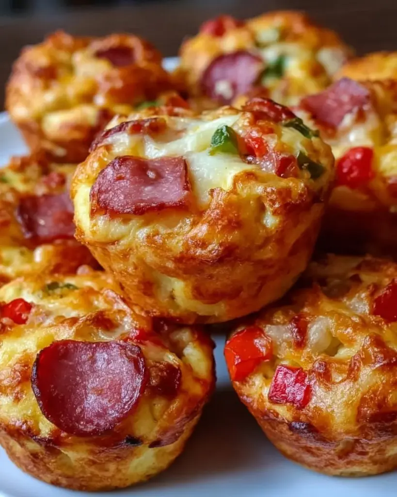 Saftige Pizza-Muffins mit Salami und Käse frisch gebacken