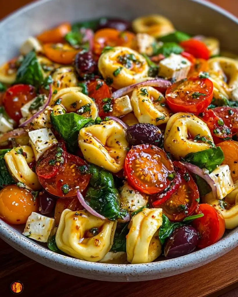 Würziger Süß-Honig Tortellini-Nudelsalat mit frischen Zutaten.