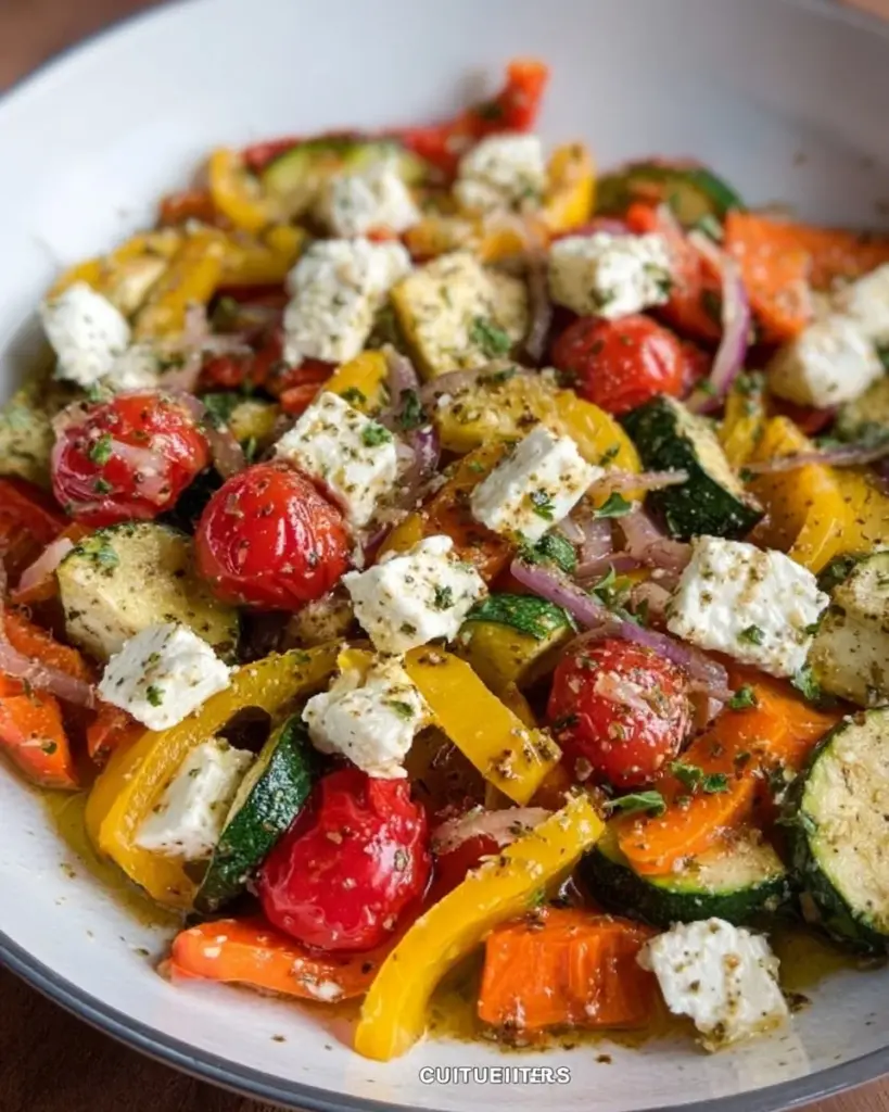 Bunte Gemüsepfanne mit Feta, gesundes Rezept für vegetarische Küche