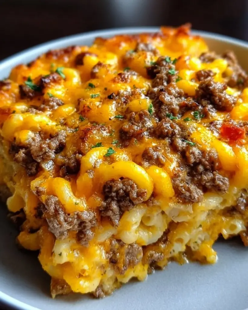 Köstlicher Cheeseburger-Auflauf frisch aus dem Ofen