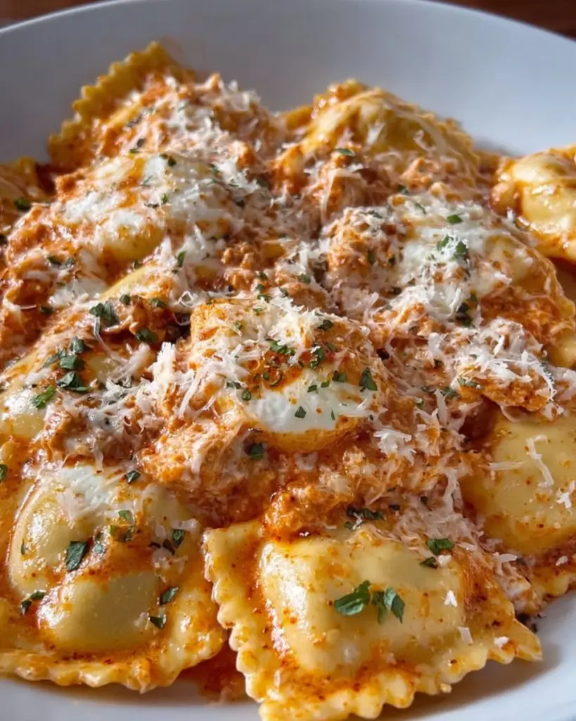 Crockpot Millionen-Dollar-Ravioli in einer Schüssel serviert