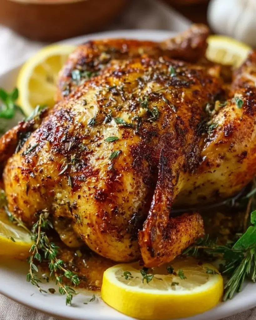 Ganzes Huhn im Airfryer zubereitet und angerichtet