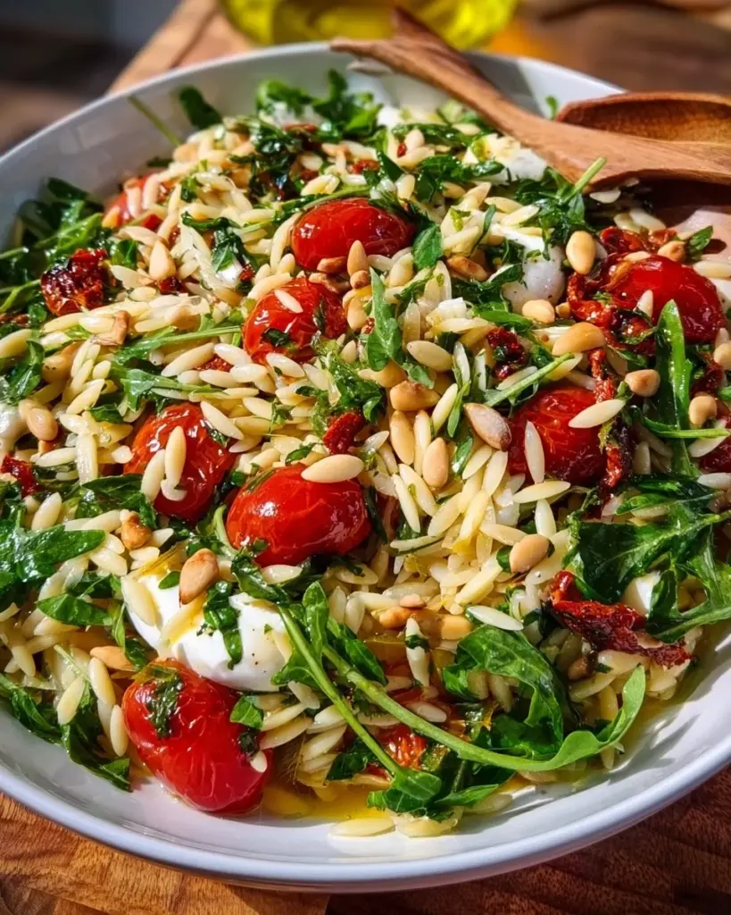 Italienischer Orzo Salat voller frischer Zutaten und Aromen