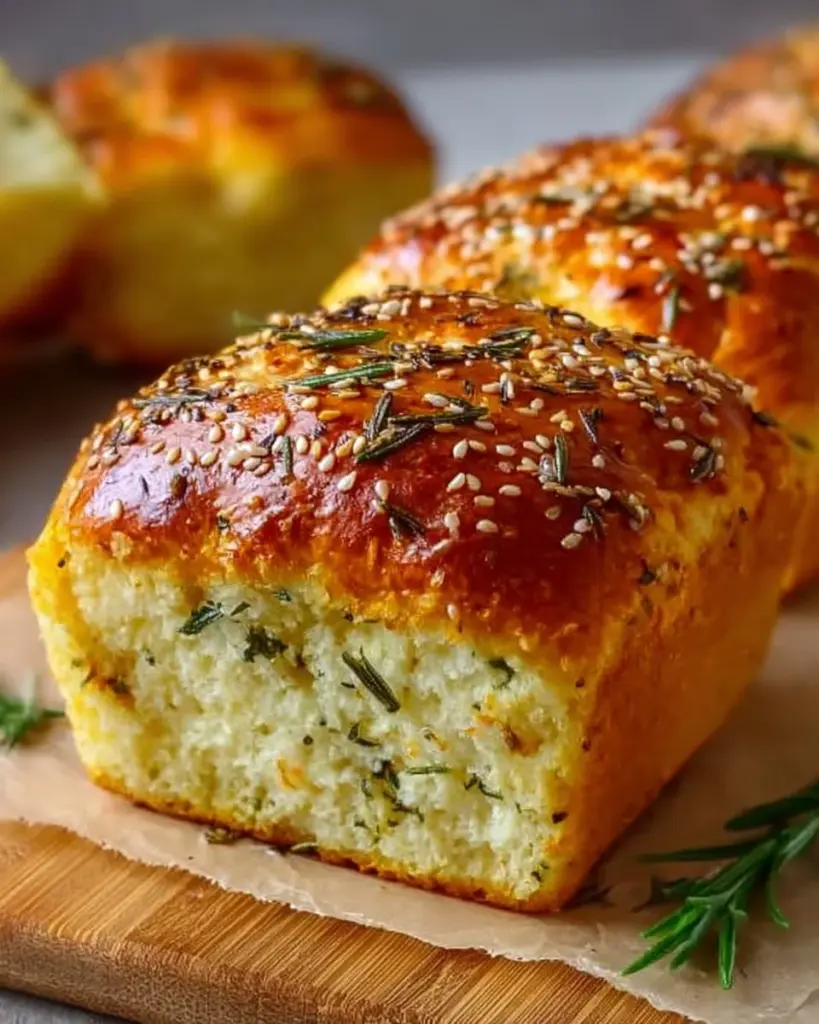 Leckeres Joghurtbrot ohne Kohlenhydrate auf einem Holzbrett