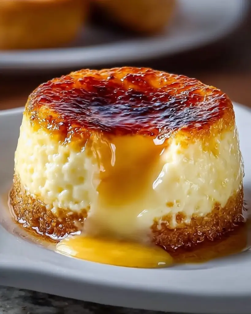 Mini Crème Brûlée Käsekuchen auf einem weißen Teller