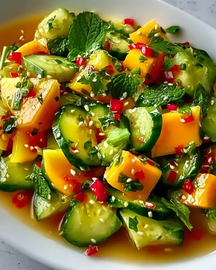 Frischer thailändischer Mango-Gurkensalat mit Gurken und Mango