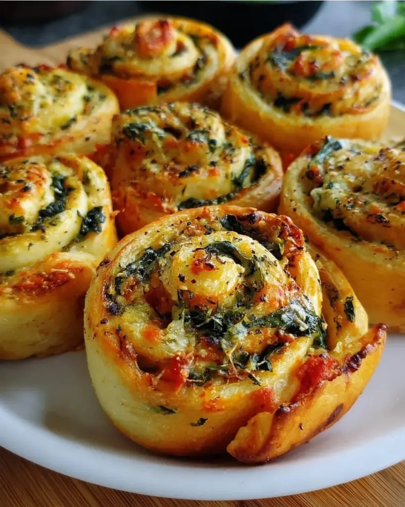 Vegane Pizzaschnecken auf einem Teller serviert