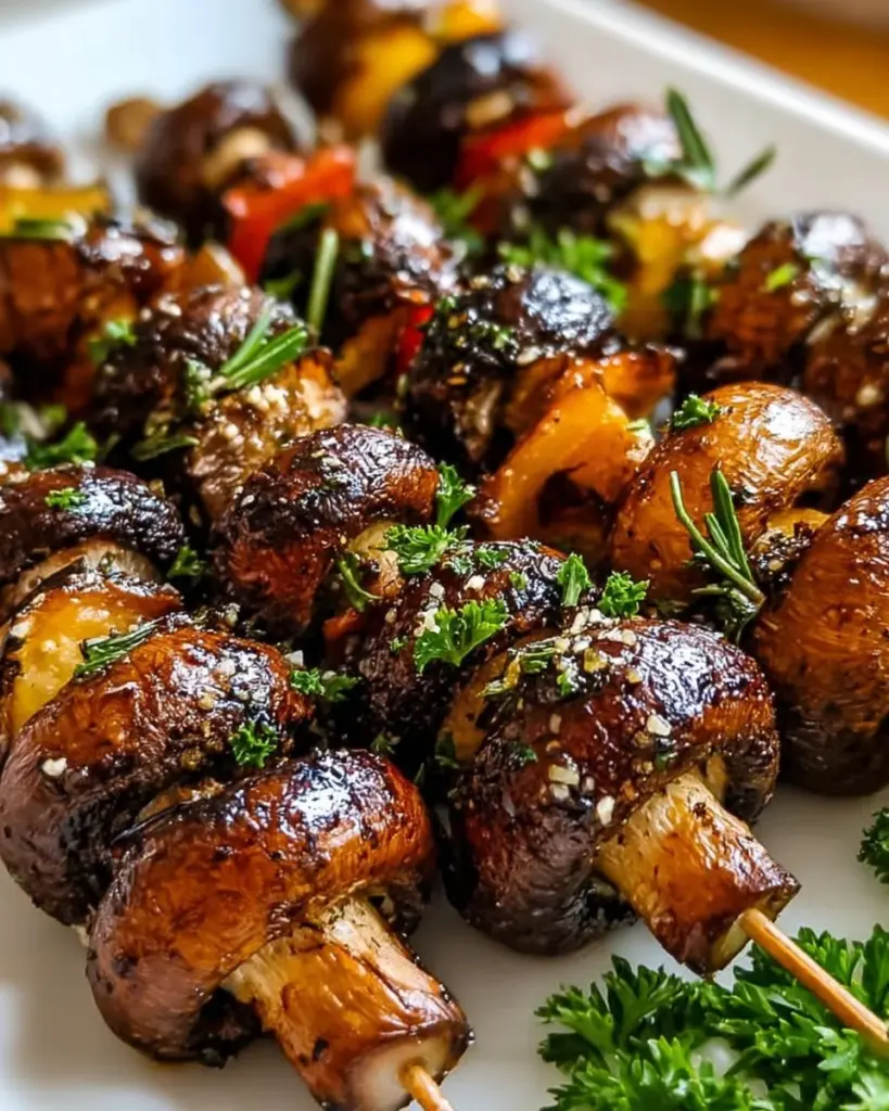 Leckere Champignon-Spieße auf dem Grill für ein perfektes BBQ