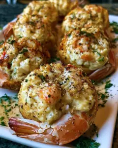 Gefüllte Garnelen serviert mit frisch zubereitetem Krabbensalat