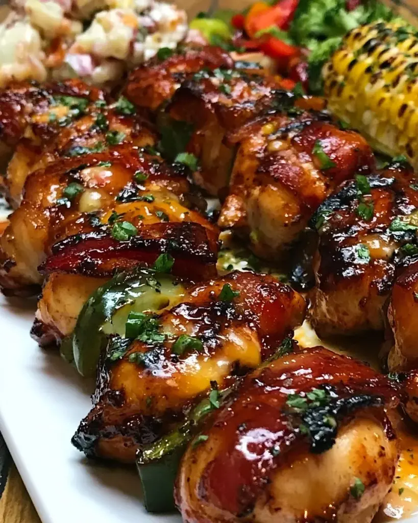 Gegrilltes Honig-BBQ-Bacon-Hühnchen auf dem Grill serviert