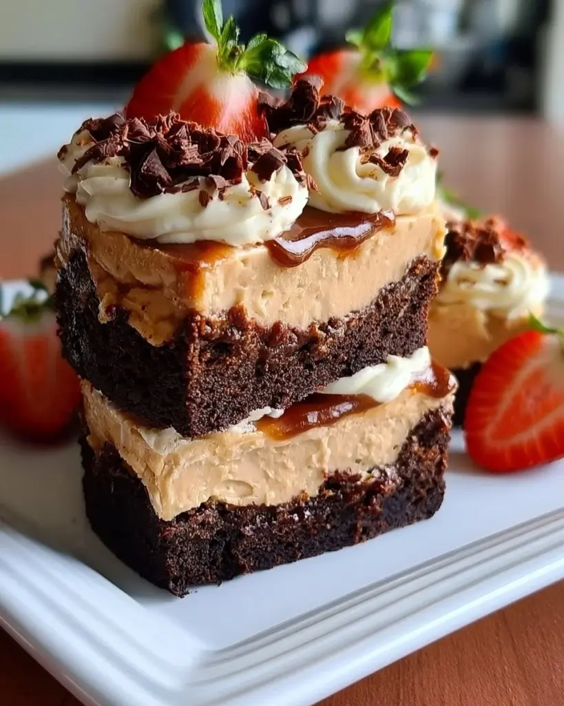 Gesunder Brownie-Erdbeerbutter-Käsekuchen mit frischen Erdbeeren und cremiger Füllung