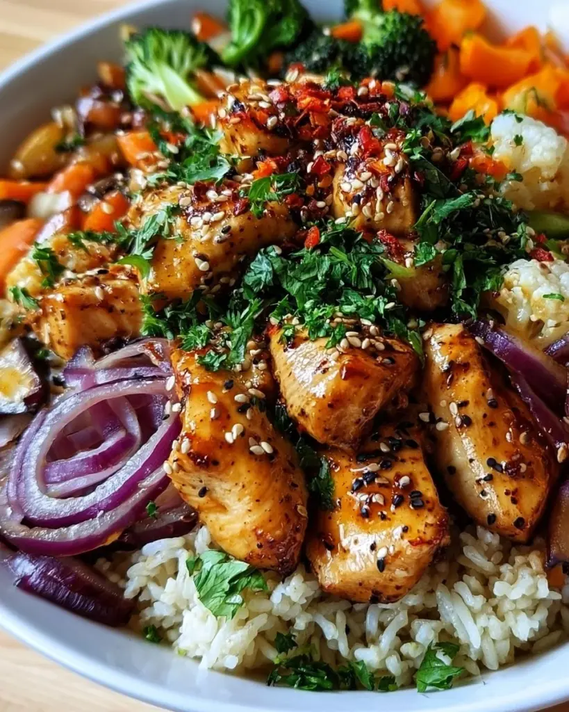 Heiße Honig-Hühnchen-Schüssel mit aromatischen Gewürzen und Honigglasur