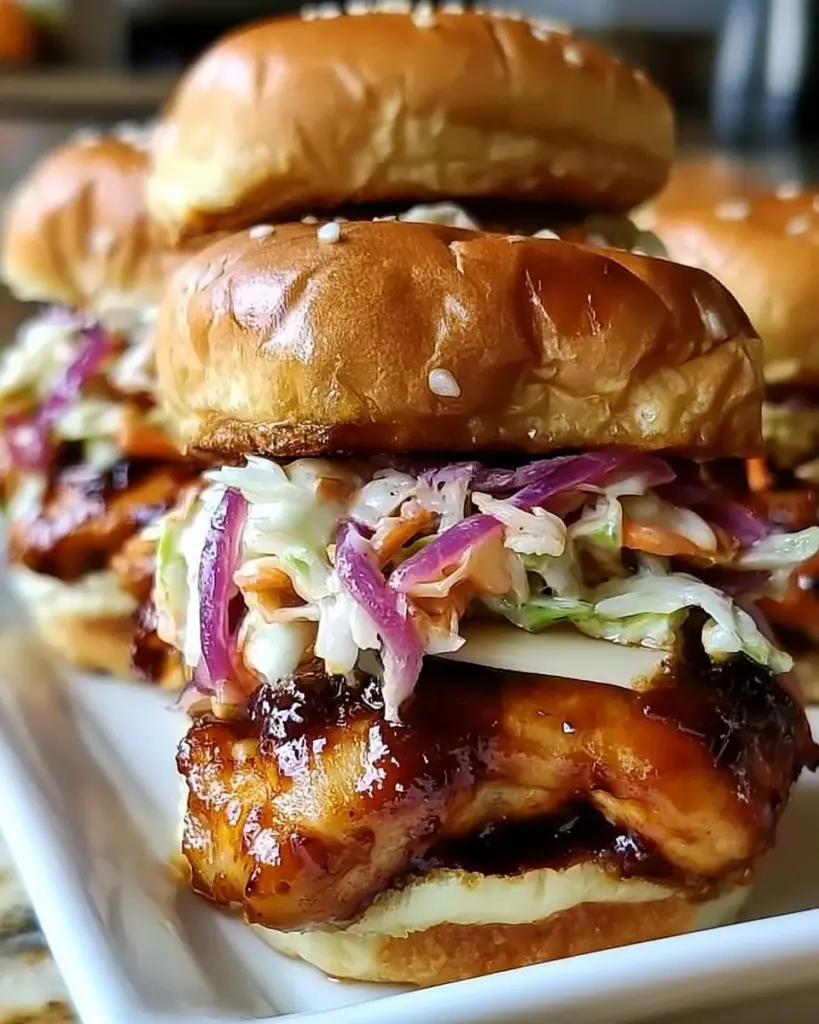 Honig-Chipotle-Hühnchen-Slider auf einem Teller