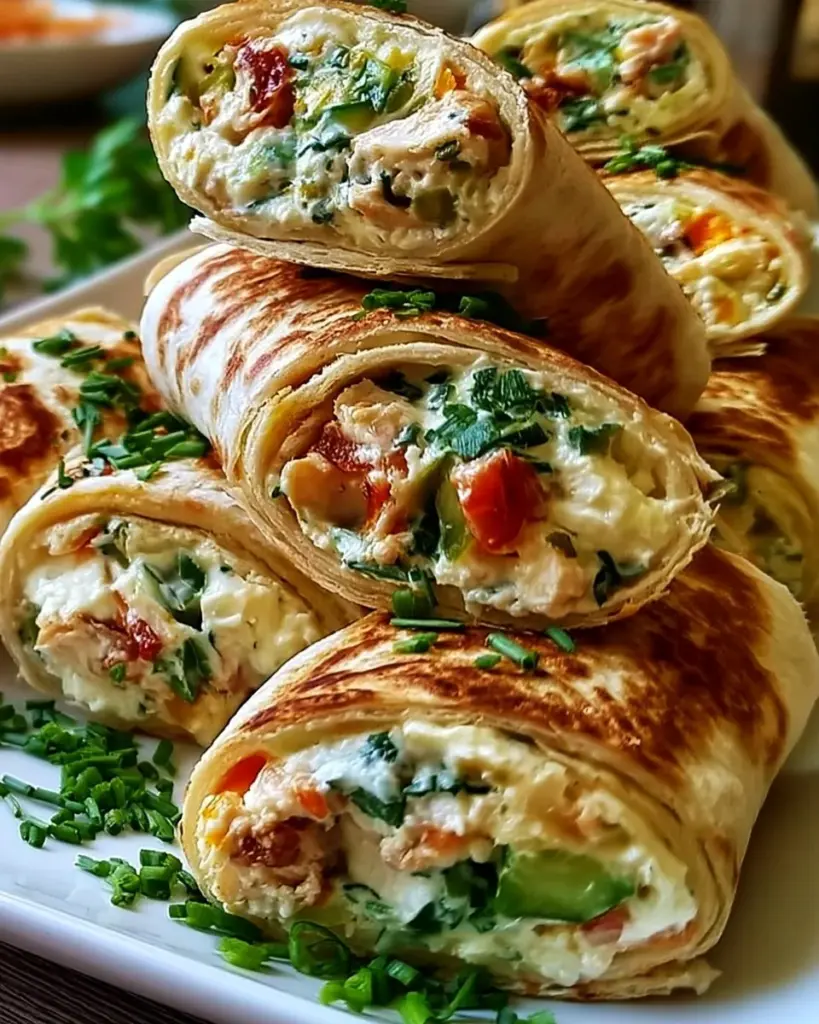 Gesunde Hüttenkäse Wraps gefüllt mit frischen Zutaten auf einem Teller