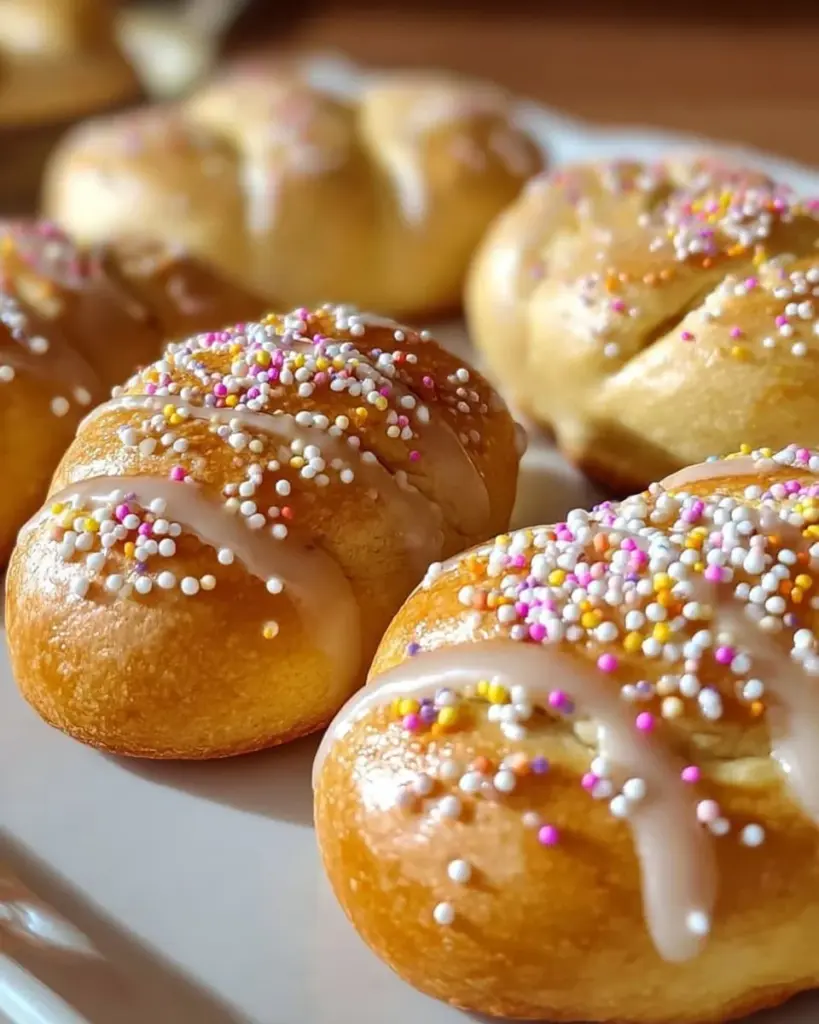 Italienische Osterkekse auf einem bunten Osterteller