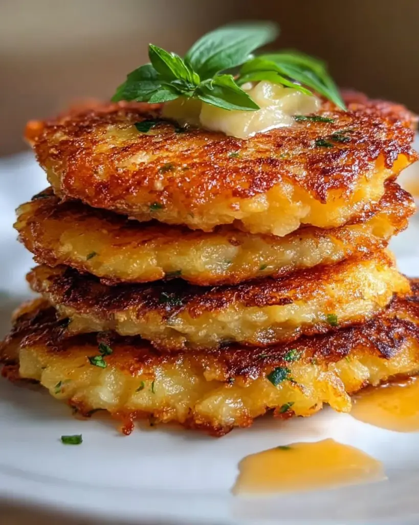 Krustige Kartoffelpuffer serviert mit Apfelmus und Sauerrahm
