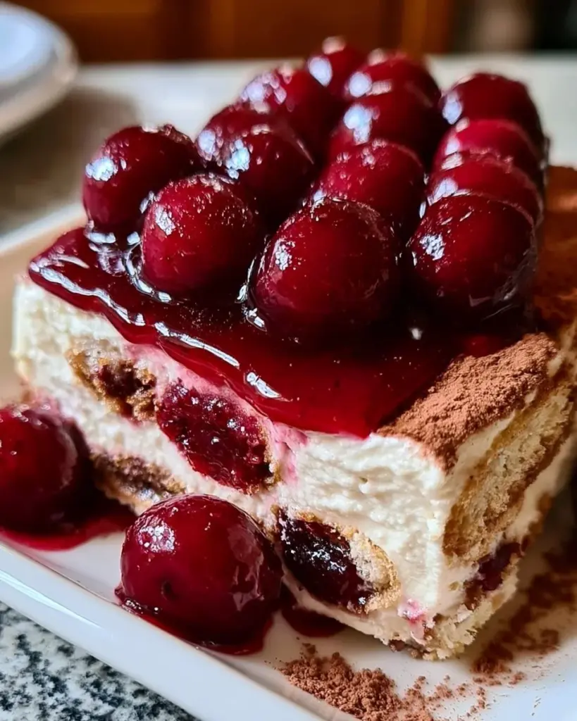 Leckeres Kirsch-Tiramisu mit frischen Kirschen und Mascarpone-Creme