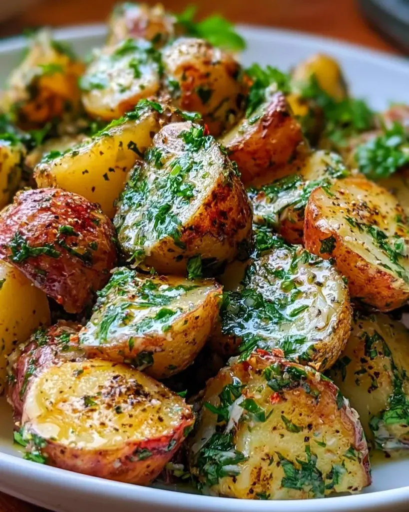Leckerer Kräuter-Röstkartoffelsalat mit frischen Kräutern und goldenen Röstaromen.