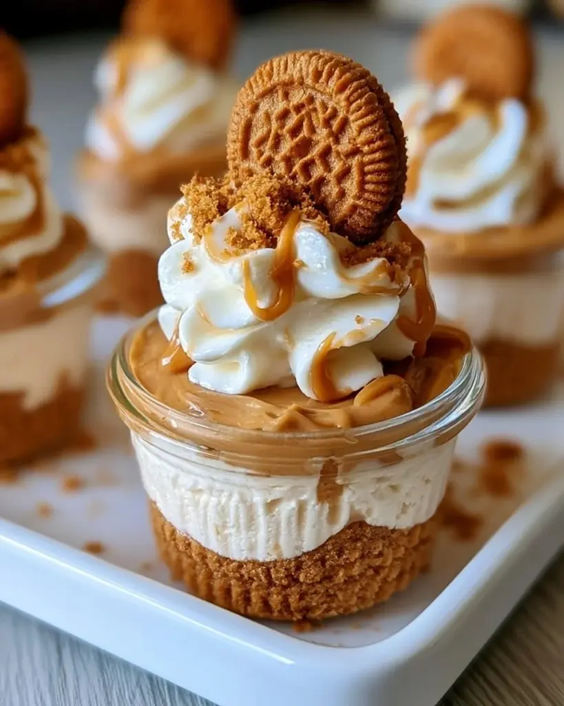 No-Bake Biscoff Cheesecake Cups mit Karamellsauce und Biscoff-Keksen