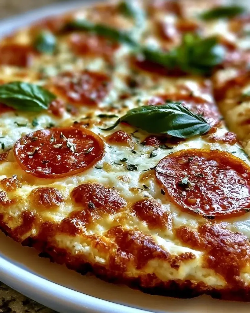3-Zutaten Cottage Cheese Pizza auf einem Teller serviert