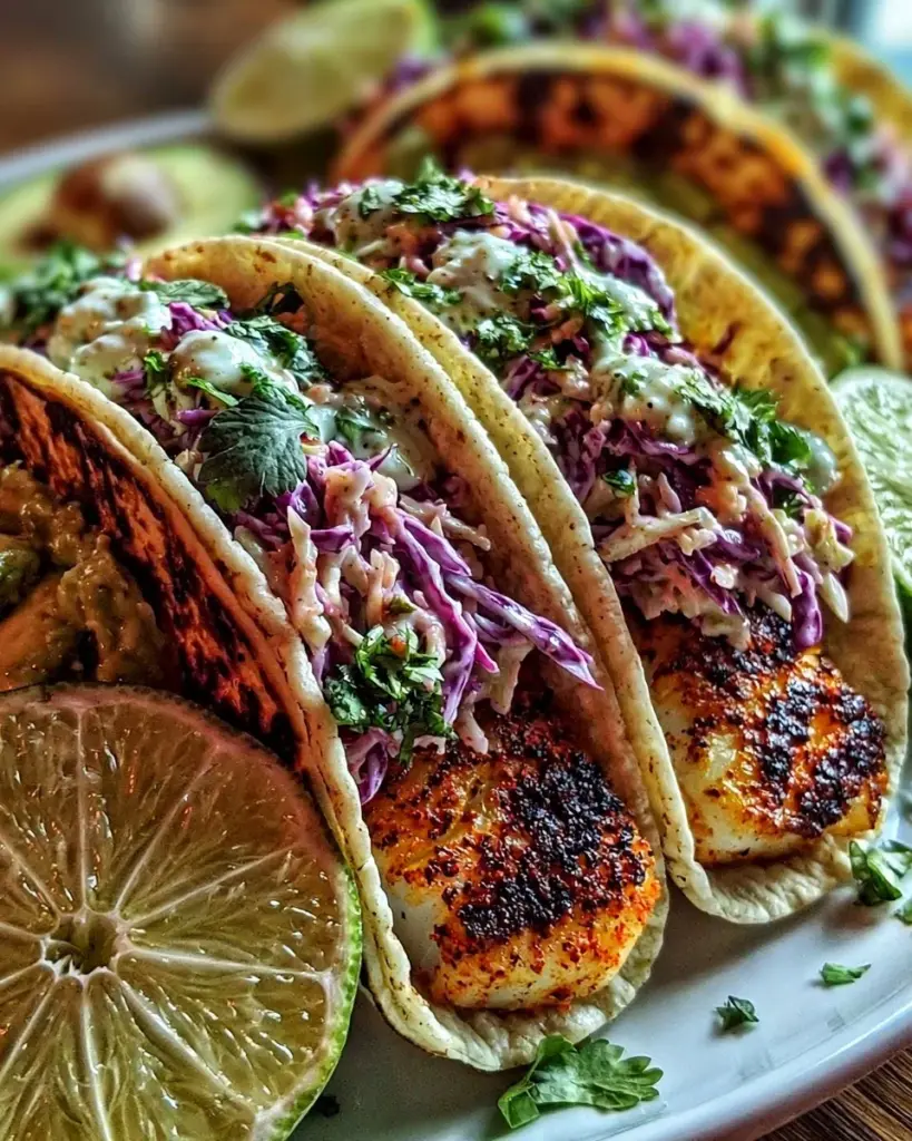 Leckere Fisch-Tacos mit frischen Zutaten und würzigen Saucen.