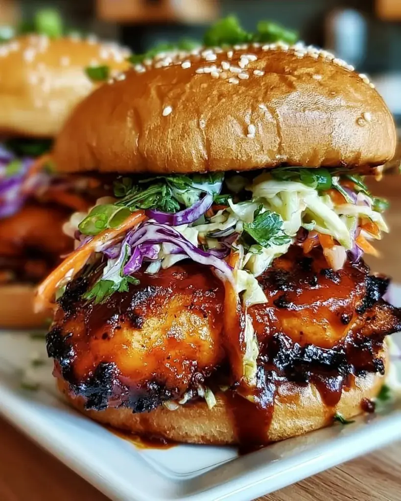 Koreanisches BBQ-Hühnchen-Sandwich mit frischen Zutaten