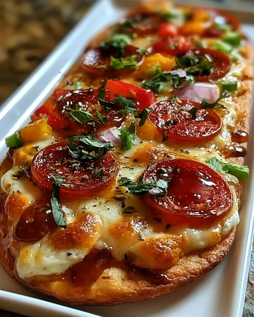 Scharfe Honig-Fladenbrot-Pizza mit frischen Zutaten und würziger Soße
