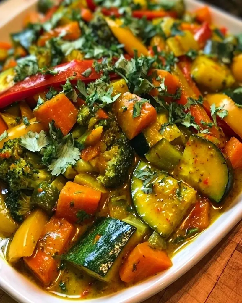 Leckeres Sommergemüse-Curry mit buntem Gemüse und Gewürzen.