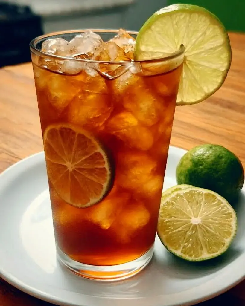 Erfrischender thailändischer Limetten-Eistee in einem Glas mit Limettenscheiben